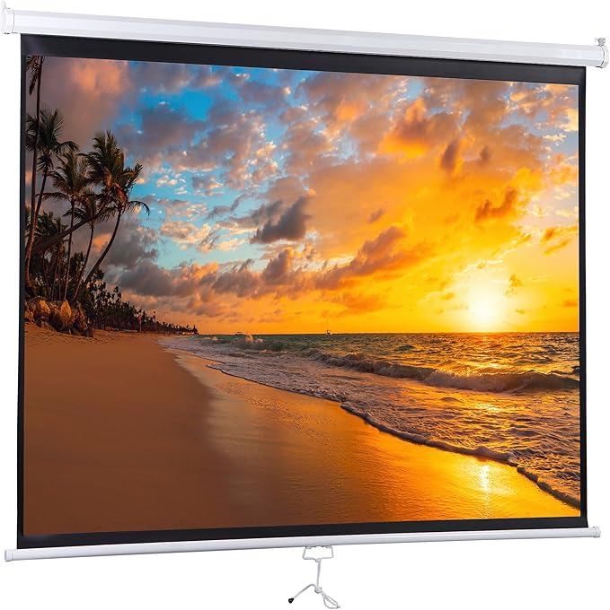 72 Inch Projection Screen Outdoor Indoor 4:3 HD Foldable Manual Pull Down Projector Screen for Movie Home Backyard Theater Cinema Office Video Game, White