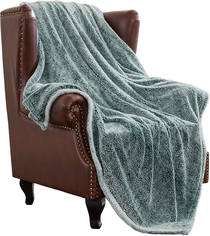 Exclusivo Mezcla Plush Fuzzy Fleece Throw Blanket Extra Large, Super Soft, Fluffy and Warm Blankets for Couch, Bed, Suitable for All Seasons (50x70 Inches, Mixed Green)