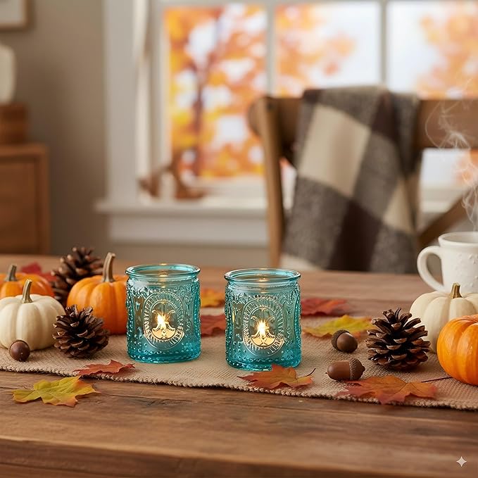 Blue Votive Candle Holders Set of 24, Blue Candle Holders for Wedding Centerpieces, Teal Decor for Home, Vintage Boho Party Table Bridal Shower Centerpieces for Table Decor