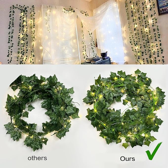 RECUTMS Ivy Fake Vines for Room Decor 12 Pack 86 FT Artificial Plant with 100 LED String Light Bedroom Aesthetic Hanging Greenery Garlands Backdrop Leaves for Wall Wedding Party Home Garden Decor