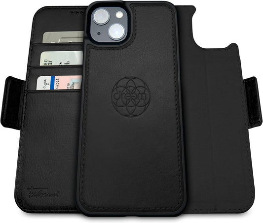 Dreem Fibonacci Compatible with iPhone 14 Wallet Case, 2-in-1 Shockproof Detachable Vegan Leather Folio, Black
