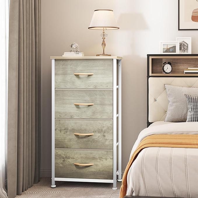 YITAHOME Dresser with 4 Drawers - Fabric Storage Tower, Organizer Unit for Bedroom, Hallway, Hallway, Closets - Sturdy Steel Frame, Wooden Top & Easy Pull Fabric Bins