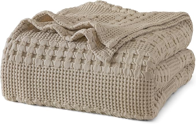 PHF 100% Cotton Waffle Weave Blanket Twin Size for Bed, Soft Lightweight & Breathable, All-Season Comfort, Luxury Aesthetic Woven Bedding for Home Decor, 66"x90", Taupe