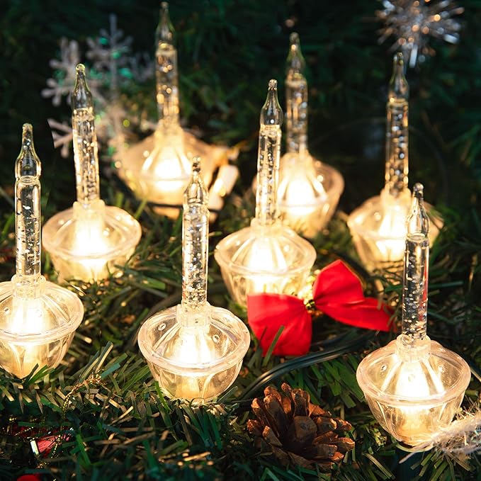 Brightown Bubble String Lights, 2 Pcak 9 Counts Traditional Clear Bubble Bulbs with Silver Glitter, Christmas Bubble Lights for Tree Holiday Christmas Celebrations Lighting, Green Wire