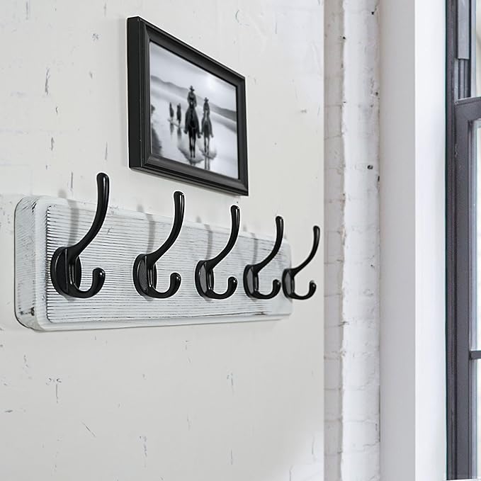 WEBI Coat Rack Wall Mount,Coat Hanger Wall,16" Hole to Hole,Coat Hooks Wall Mounted,Hook Rack Rail,5 Hooks for Hanging Coats,Hats,Jacket,Clothes,Entryway,Black/White
