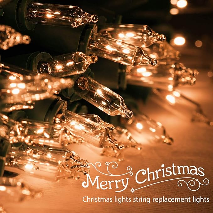 Mudder 60Count 2.5V Christmas 50/100/150/200 Count Mini Incandescent Wire String Lights Replacement Bulbs Indoor/Outdoor Christmas Lights Decor for Home Xmas Tree (Green Base with Warm White Bulb)