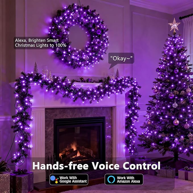 Brizled Smart Halloween Lights, 300 LED 98FT Orange & Purple Color Changing String Lights APP & Voice Control, Music Sync, Dimmable Ghostfire Flow Light for Outdoor Indoor Halloween Thanksgiving Decor