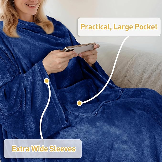 Catalonia Wearable Fleece Blanket with Sleeves and Foot Pockets for Adult Women Men, Micro Plush Comfy Wrap Sleeved Throw Blanket Robe Large, Gift for Her