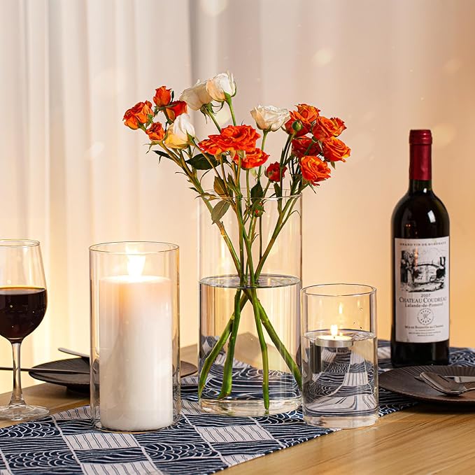 PHOSPHOR Hurricand Candle Holder 24 PCS, Glass Pillar Candle Holder, Clear Glass Cylinder Candleholder Glass Cylinder Vase for Centerpieces Wedding Party Decoration