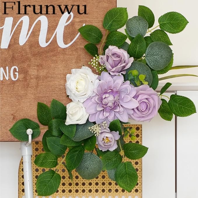 Flrunwu(Pack of 2 Artificial Flowers Decorations,Centerpieces for Wedding Reception Backdrop Decoration, Floral Decor Wall Home Entryway OutdoorDecorations (Purple)