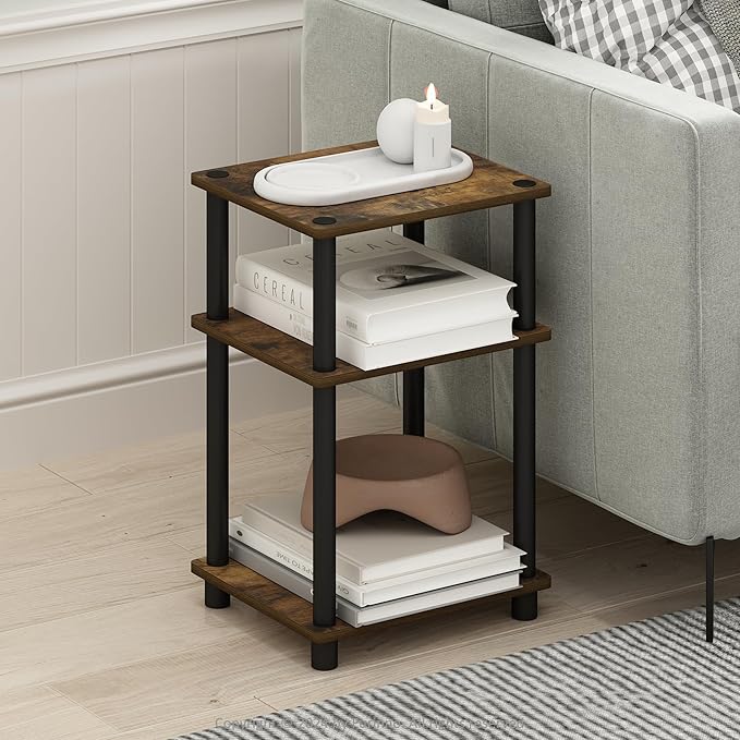 Furinno JUST Side Table, 3-Tier End Table, Open Shelves Night Stand, Bedside Table, Toolless Assembly, for Living Room, Bedroom, Bathroom, Amber Pine