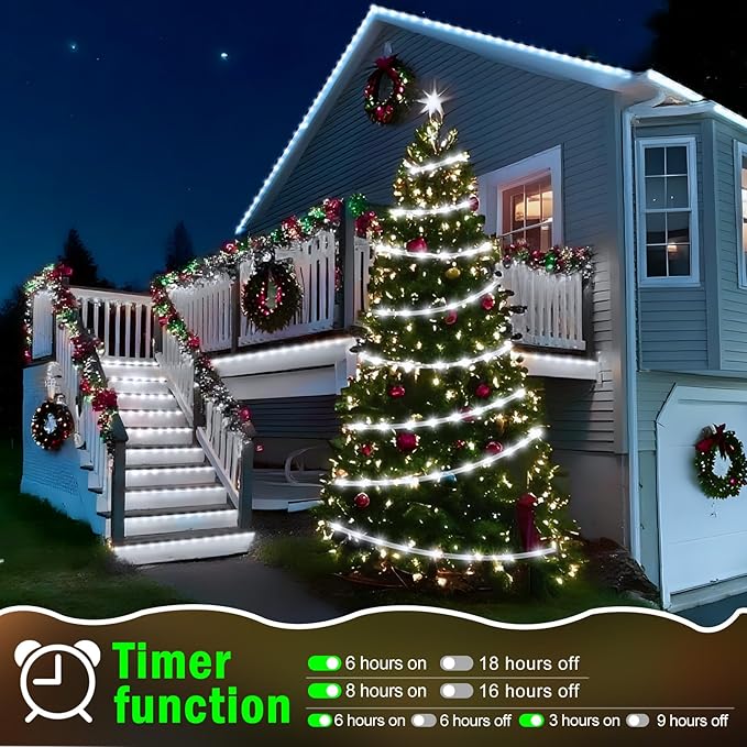 KNONEW 328FT 1000LED Rope Lights for Outside,Outdoor String Lights Waterproof 8 Modes Clear Tube Light for Indoor,Bedroom,Wedding,Garden,Patio,Christmas,Tree,Rv,Holiday Decoration(Cold White)