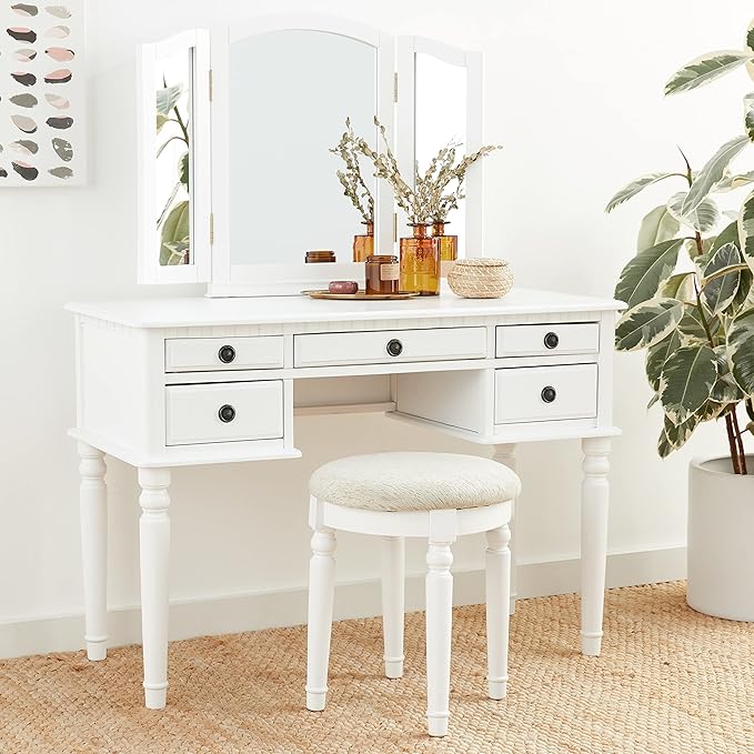 Bobkona St. Croix Collection Vanity Set with Stool, F4074, White