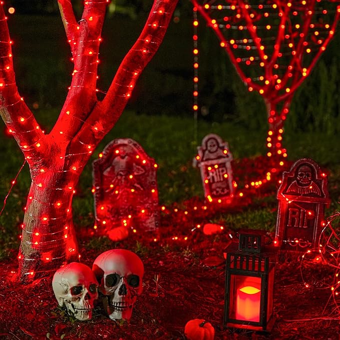 JMEXSUSS 2 Pack Red Fairy Lights Battery Operated, Total 400 LED 132ft Christmas Lights with Remote, 8 Modes Twinkle String Lights for Bedroom Wreath Tree Valentine Halloween Xmas Decorations