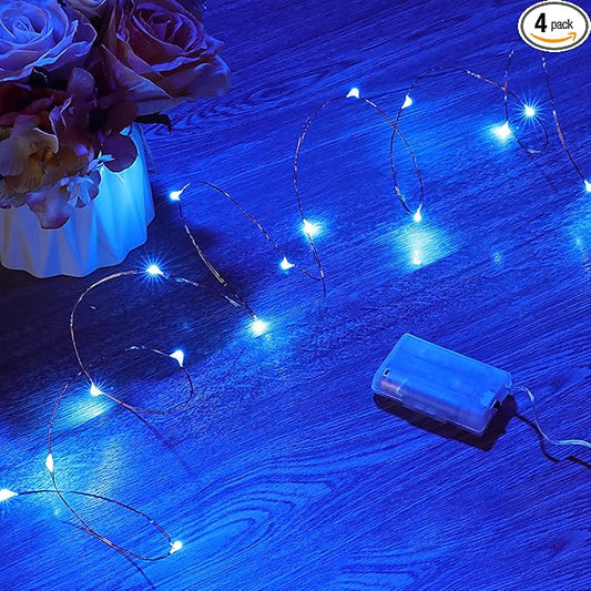 Mikasol Fairy Lights Battery Operated, 4 Packs Mini 3*AAA Battery Powered Copper Wire Led Starry String Lights Firefly Lights for Bedroom, Christmas, Parties, Decoration (5m/16ft Blue)