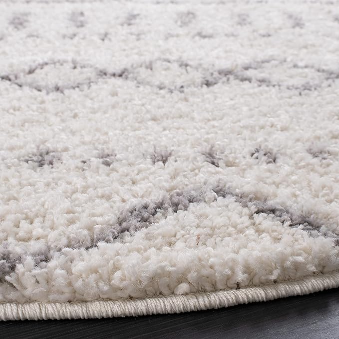 SAFAVIEH Arizona Shag Collection 6'7" Round Ivory/Grey ASG741F Moroccan Non-Shedding Entryway Foyer Living Room Bedroom Kitchen 1.2-inch Thick Area Rug