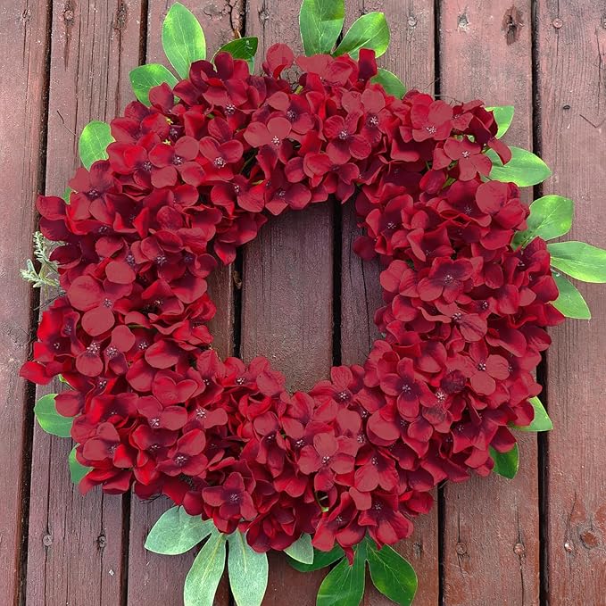 20 Pcs Dark Red Hydrangea Artificial Flowers Bulk, Faux Hydrangea Flowers Heads, Artificial Fake Silk Hydrangea Flowers with Stems, Red Flowers Artificial for Decoration Wedding Décor