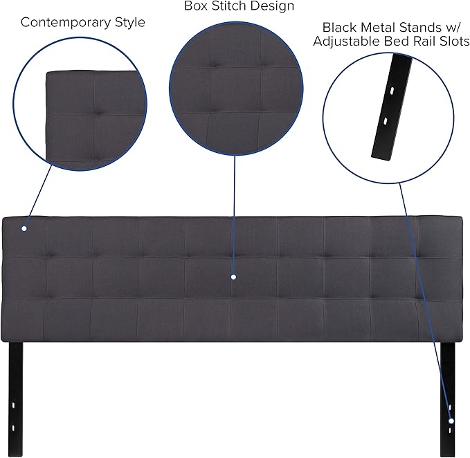 Flash Furniture Bedford Tufted Upholstered King Size Headboard in Dark Gray Fabric