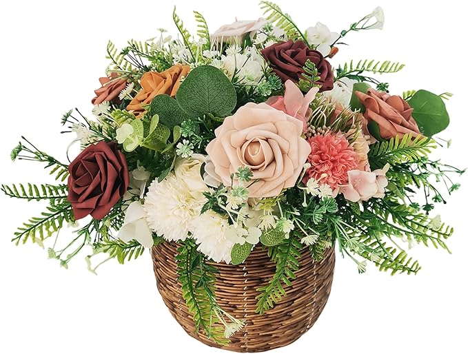 Artificial Fake Flowers 25pcs Roses, Shade of Brown Foam Rose Faux Flower for DIY Wedding Bouquets Bridal Shower Centerpieces Floral Arrangements Party Tables Home Decorations
