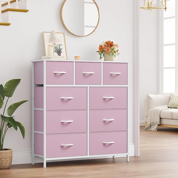 YITAHOME Dresser for Bedroom with 9 Drawers, Closet Dresser & Chest of Drawers for Living Room, Closets - Sturdy Steel Frame, Wooden Top & Easy Pull Fabric Bins