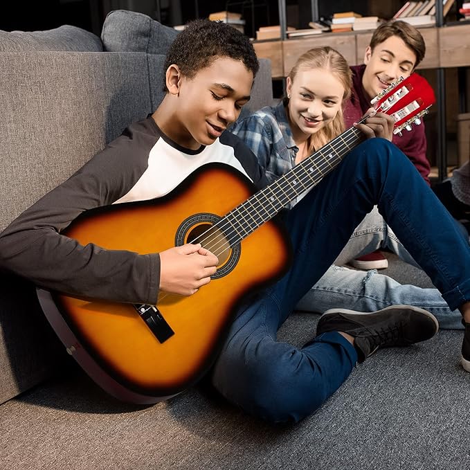 Moukey 38" Acoustic Guitar for Beginners Kids Youth Adult Dreadnought Guitarra Acustica Kit with Chord Poster, Gig Bag, Tuner, Picks, Nylon Strings, Capo, Strap - Sunburst