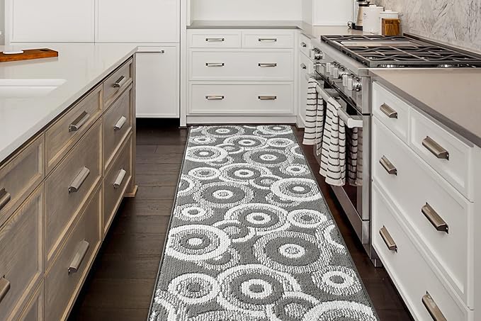 Custom Length Cut to Size Retro Modern Geometric Carpet Runner Rug for Hallways, Non Slip Rubber Backed, 31 inch Wide X Customized Length, Geo Grey, 31 inch X 17 feet