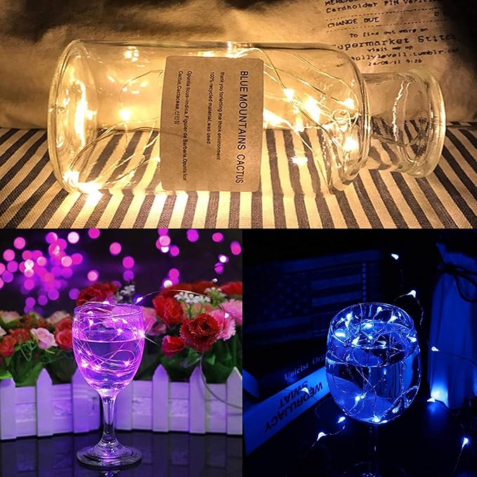 YJFWAL 18 Pack Fairy String Lights(Batteries Included) 10.2FT 30LEDs Waterproof Copper Wire Firefly Light Mini Starry Moon Lights for DIY Wedding Party Mason Jars Christmas Tree Gift Deco (7 Colors)