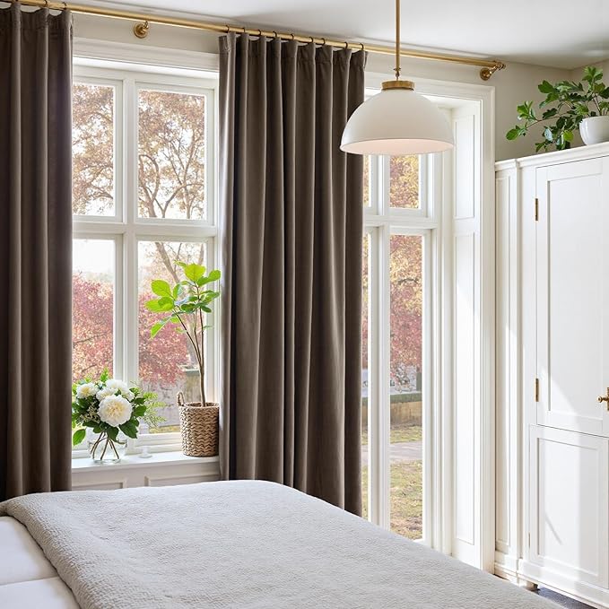 Lazzzy Velvet Blackout Curtains Thermal Insulated Room Window Drapes Super Soft Luxury Curtains for Living Room Bedroom Rod Pocket 2 Panels, Truffle, 52" W x 90" L