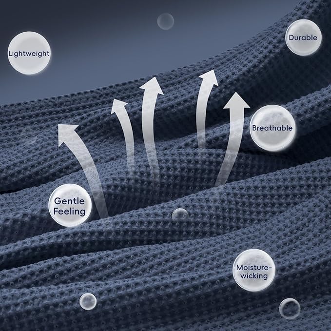 PHF 100% Cotton Waffle Weave Blanket Twin Size for Bed,Snag Proof Lightweight Breathable Moisture-Wicking Throw for Couch,Great for Layering in Cold Weather,Machine Washable,Home Decor Gift-Dark Navy