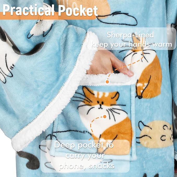 Catalonia Sherpa Wearable Blanket with Sleeves & Foot Pockets for Adult Women Men, Comfy Snuggly Wrap Sleeved Throw Blanket Robe, Gift Idea, Grey