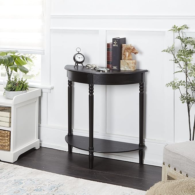 Decor Therapy Simplfy Moon Entry Table,with Shelves & Easy Assembly, Wood-(28.5" x 11.8" x 28.5") Simplify Half Round, 28.5" x 28.5" x 12", Black