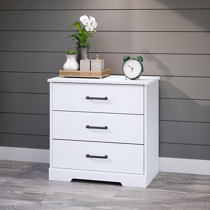 Prepac Rustic Ridge Farmhouse Nightstand Bedside Table, White Nightstand for Bedroom, End Table with 3 Drawers 16.25"D x 27.5"W x 26.75"H