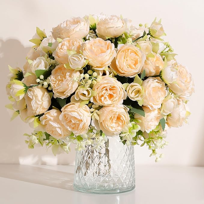 Luyue 8 Packs Peonies Artificial Flowers Vintage Faux Peony Bouquet Fake Flower for Vase Silk Floral Arrangements for Table Centerpiece Wedding Decoration Indoor Home Decor