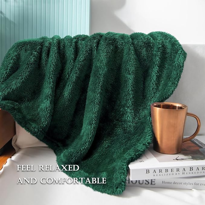 Exclusivo Mezcla Plush Fuzzy Fleece Bed Blanket King Size, Super Soft, Fluffy and Warm Blankets, Suitable for All Seasons (Forest Green, 90x104 Inches)