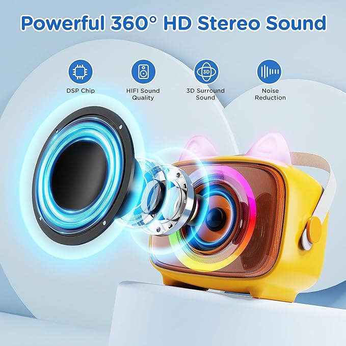 BIGASUO Karaoke Machine for Kids, Mini Portable Bluetooth Speaker with 2 Wireless Microphones and LED Lights, Kids Toys Ideal Gifts for Girls & Boys Birthday Home Party