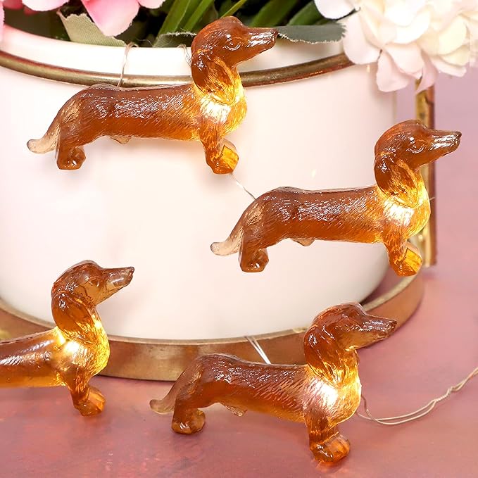 Impress Life Pet Theme Christmas Decorative String Lights, 10ft 30 LED Dachshund Dog Twinkle Lights, USB Battery Operated with Remote for Indoor Covered Outdoor Christmas Parties Ornament
