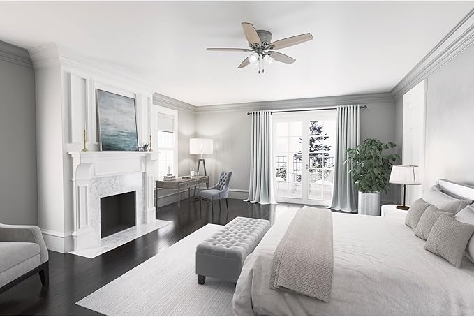 Hunter 52 inch Indoor Ceiling Fan with LED Lights - Ceiling Fan with Pull Chain, For Bedroom, Living Room, or Kitchen, Low Profile Mount, No Remote, 5 Blades - Builder 51113, Matte Silver