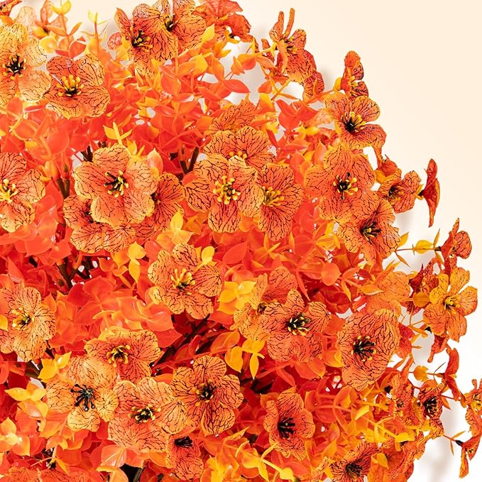 2 Pack 24" Artificial Fall Flowers Boxwood Topiary Ball Trees w/Ground Spike, UV Resistant Autumn Faux Orange Shrubs Bushes Boxwood Plant for Front Door Porch Patio Balcony Garden Yard Outdoor Decor
