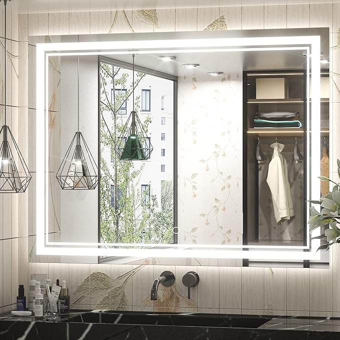 Keonjinn Large Bathroom Mirror with Light, 48 x 36 Inch LED Mirror for Bathoom, Frontlit Only, HD Tempered Glass, UL-Listed LED Driver, Anti-Fog, Dimmale 6000K, Easy Installation(Horizontal/Vertical)