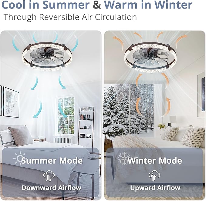 LEDIARY 2 Pack 24 Inch Modern Ceiling Fans with Lights and Remote, Dimmable Flush Mount Ceiling Fan, Brown Low Profile Ceiling Fan with 3 CCT and 6 Speeds