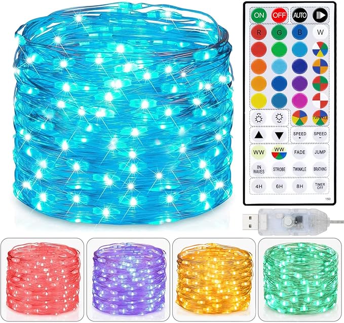 Fairy Lights USB Plug in 33ft 100LEDs with Remote, Warm White 20 Color Changing Light Twinkle Firefly String Lights for Bedroom Party Wedding Christmas Tapestry, Multicolor Colors
