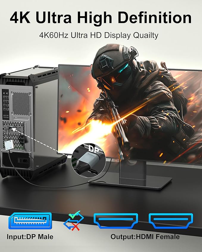 DisplayPort to Dual HDMI Adapter, 4K@60Hz HDMI Splitter Extended Display 1 in 2 Out MST Hub for Dual Monitors, Display Port to HDMI Splitter for PC, NVIDIA, AMD Graphic Card