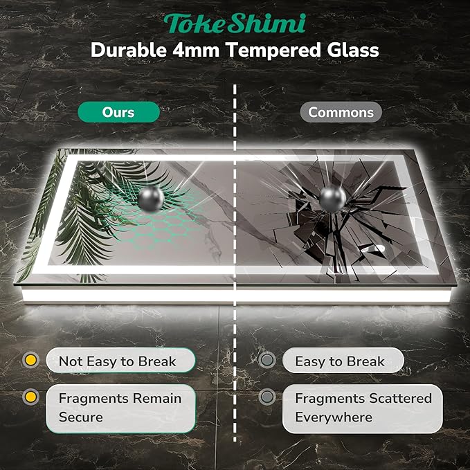 TokeShimi 24x30 LED Bathroom Mirror with Lights,Front Lit + Backlit,Anti-Fog LED Mirror for Bathroom,Stepless Dimmable 3-Color Light,Tempered Glass,Memory,UL Listed,Waterproof