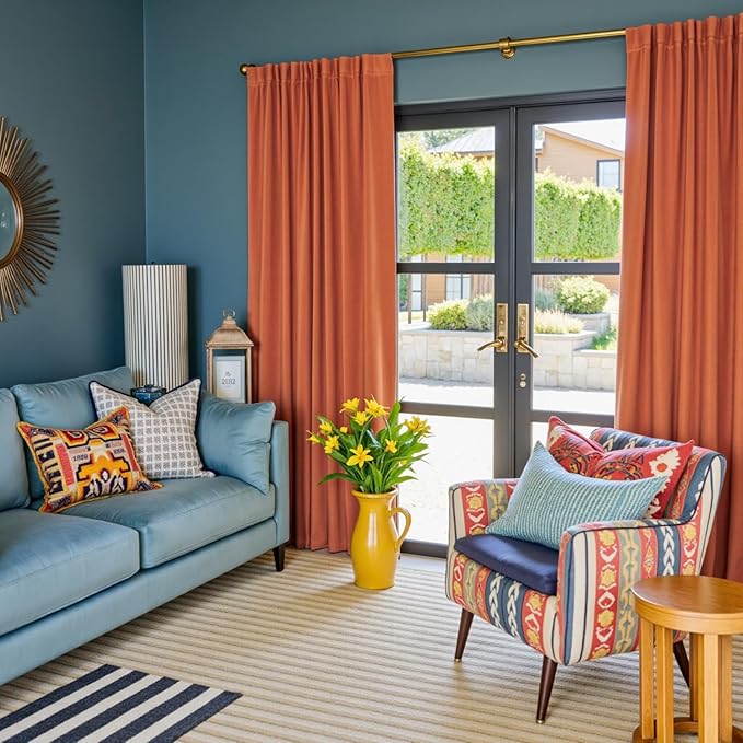 Lazzzy Velvet Blackout Curtains Thermal Insulated Room Window Drapes Super Soft Luxury Curtains for Living Room Bedroom Rod Pocket 2 Panels, Pumpkin, 52" W x 84" L