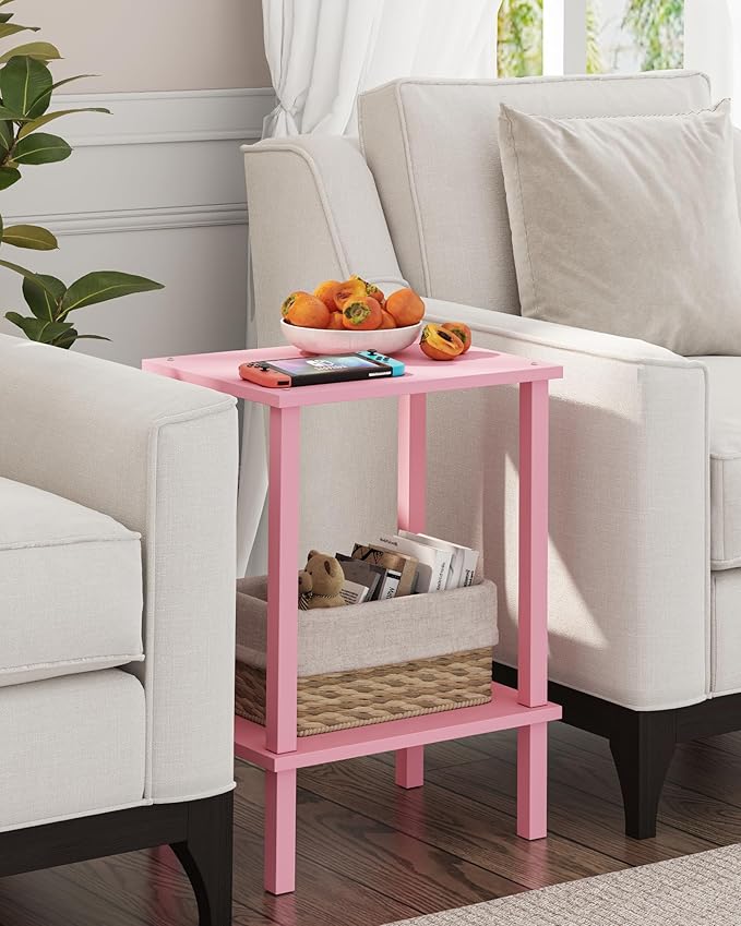 TUTOTAK End Table, Set of 2, Side Table, Nightstand, 2-Tier Storage Shelf, Sofa Table for Small Space, Living Room, Bed Room, Pink TB01BP035