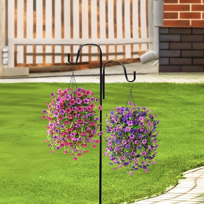 Artificial Fake Hanging Plants Flowers Baskets for Outdoor Outside Spring Decor,Faux Silk Daisy UV Resistant Look Real Summer Decorations for Home Porch Patio Yard Garden(Mix Purple