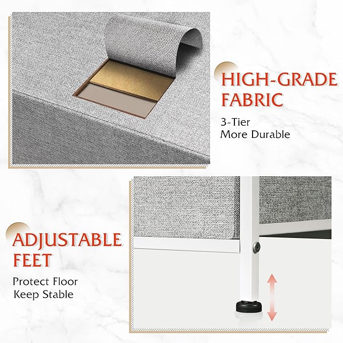 WLIVE Fabric Dresser for Bedroom, Dresser with 10 Drawers, Storage Tower with Fabric Bins, Double Dressers, Chest of Drawers for Closet, Living Room, Hallway, Light Grey