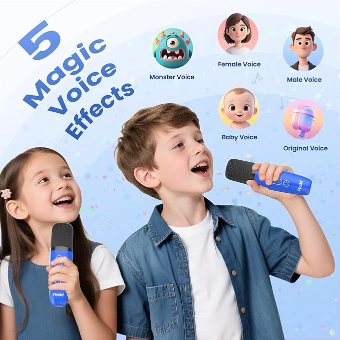 Mini Karaoke Machine for Kids Adults, Portable Karaoke Microphone Singing Speaker Bluetooth Karaoke Player with 2 Wireless Mic, Birthday Gifts for Girls Boys 4-12 Year Old, Family Home Party(DeepBlue)