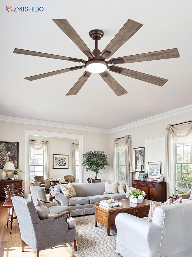 ZMISHIBO 62 inch Oil Bronze Farmhouse Ceiling Fan with Light and Remote, Indoor/Outdoor Rustic Brown Ceiling Fan for Living Room Patio, 6 Speed Reversible Quiet DC Motor, 3 CCT, Dual Finish 8 Blades