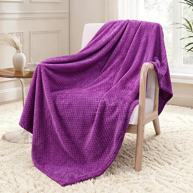 Exclusivo Mezcla Fleece Throw Blanket Extra Large, Super Soft and Warm Blankets for Couch, Sofa and Bed Waffle Textured, Cozy, Fuzzy and Lightweight (Purple, 50x70 Inches)